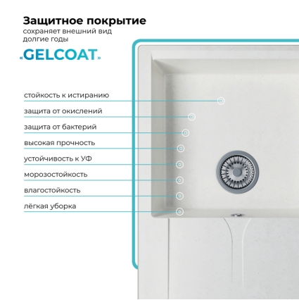 Мойка кухонная POLYGRAN GALS 760 (белый хлопок №36)